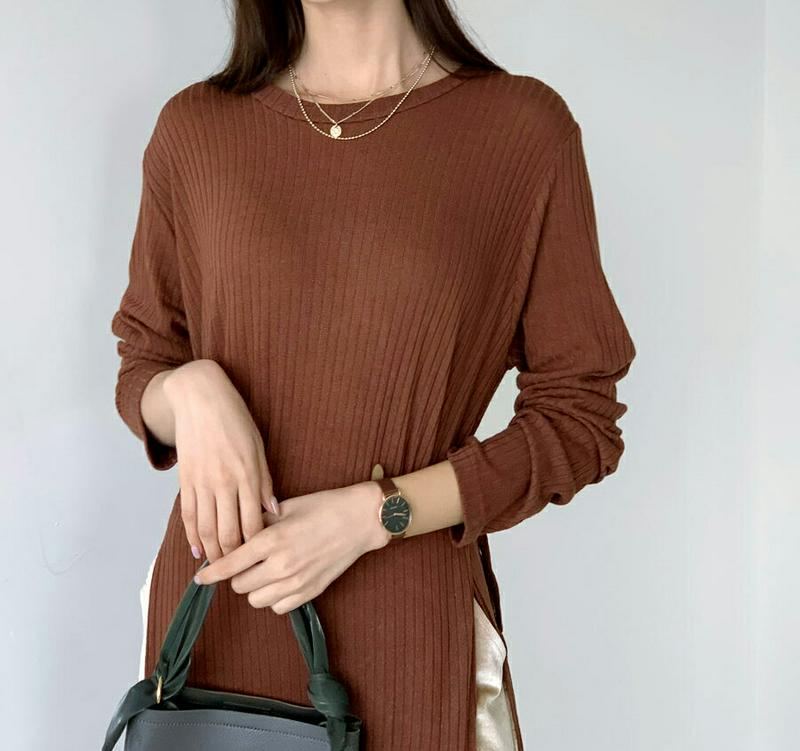 リブラップロングTシャツ・全4色・t60829 レディース【tops】【韓国 ファッション トップス Tシャツ ロング ストレー