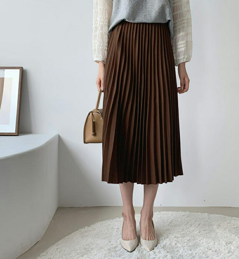 ウエストゴムプリーツスカート・全4色・b60838 レディース【sk】【韓国 ファッション ボトムス スカート ロング丈 ロング