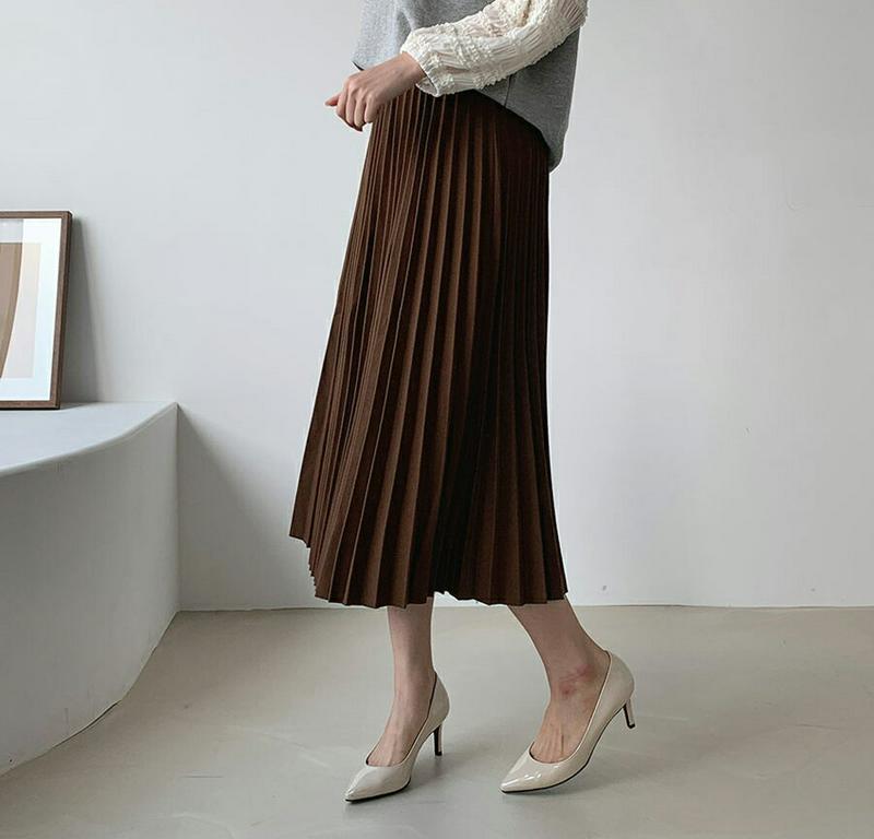 ウエストゴムプリーツスカート・全4色・b60838 レディース【sk】【韓国 ファッション ボトムス スカート ロング丈 ロング