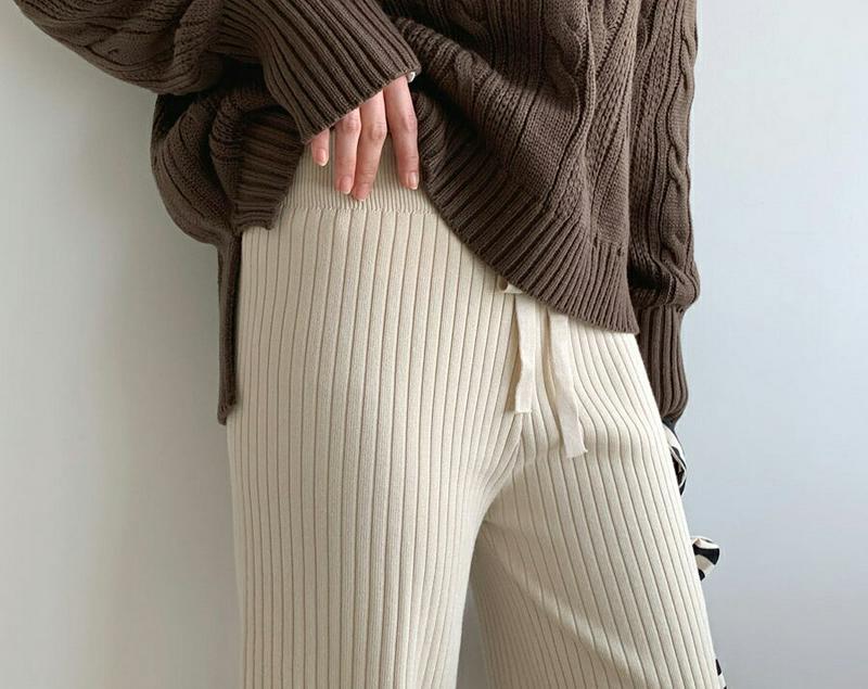 リボンリブニットパンツ・全4色・b60835 レディース【pt】【韓国 ファッション ボトムス ズボン パンツ ロングパンツ ニ