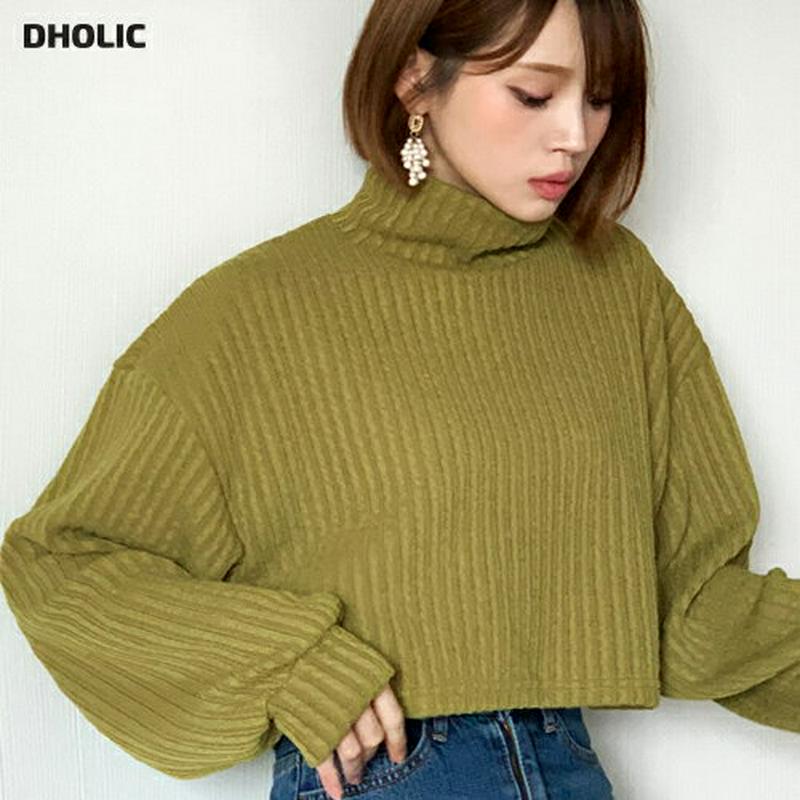 ハイネッククロップドTシャツ・全3色・t60812 レディース【tops】【韓国 ファッション トップス Tシャツ 長袖 ハイネ