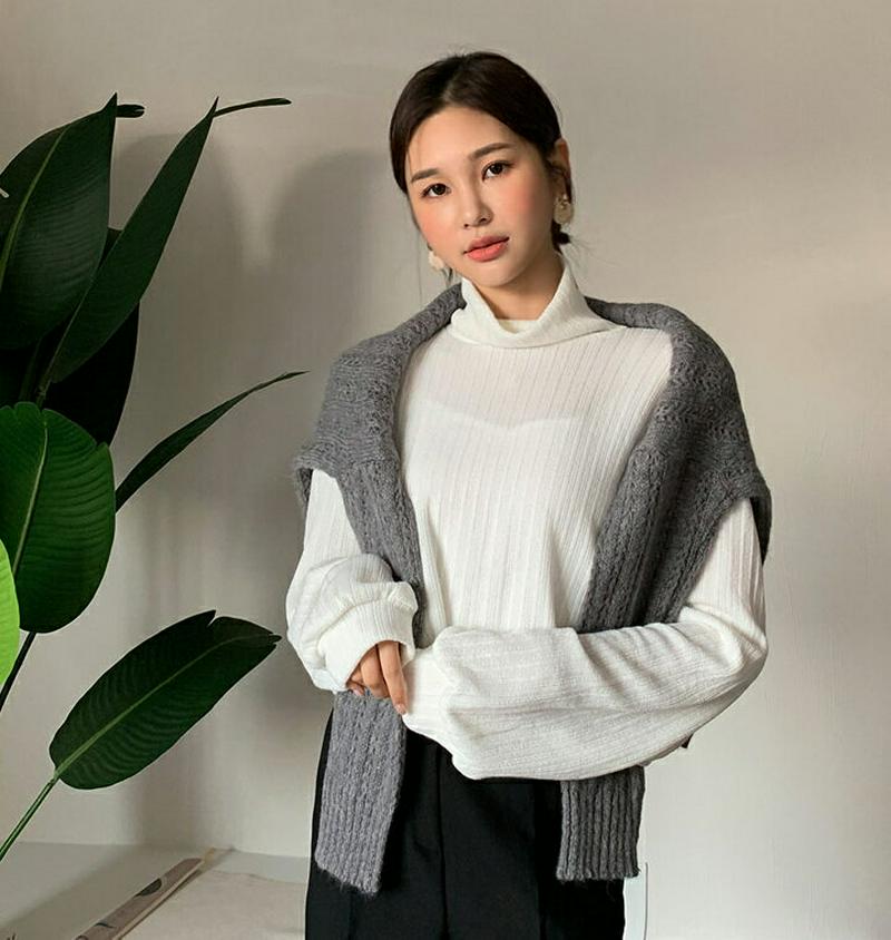 ハイネッククロップドTシャツ・全3色・t60812 レディース【tops】【韓国 ファッション トップス Tシャツ 長袖 ハイネ