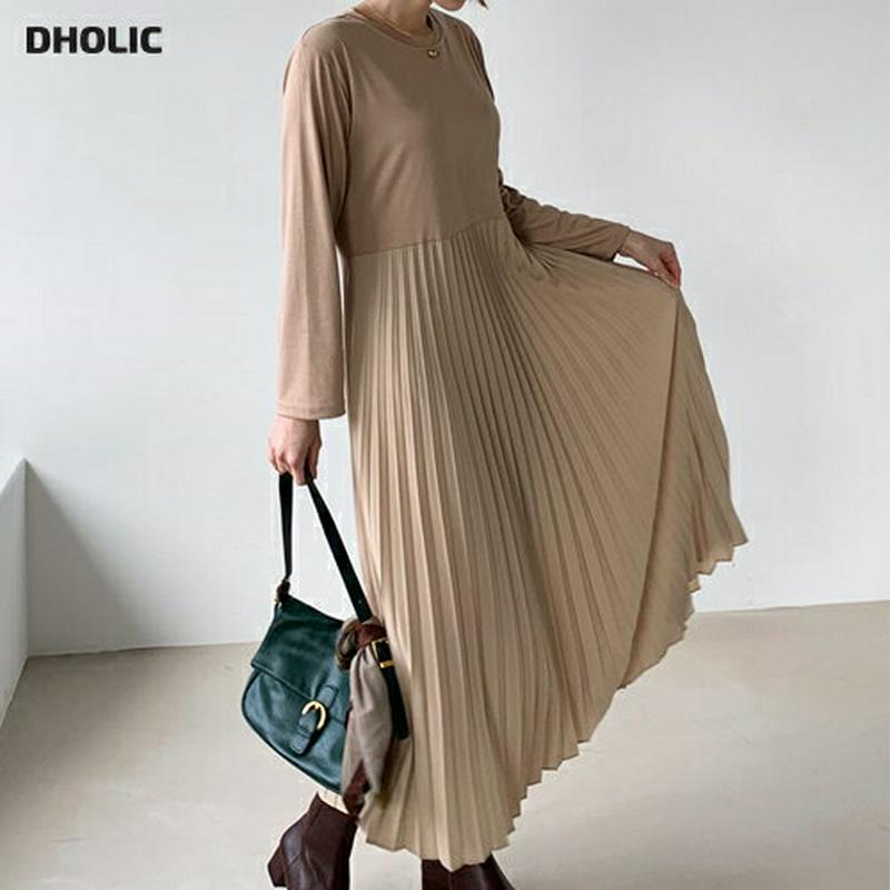 プリーツコントラストワンピース・全2色・b60828 レディース【ops】【韓国 ファッション ワンピース ロングワンピース 長