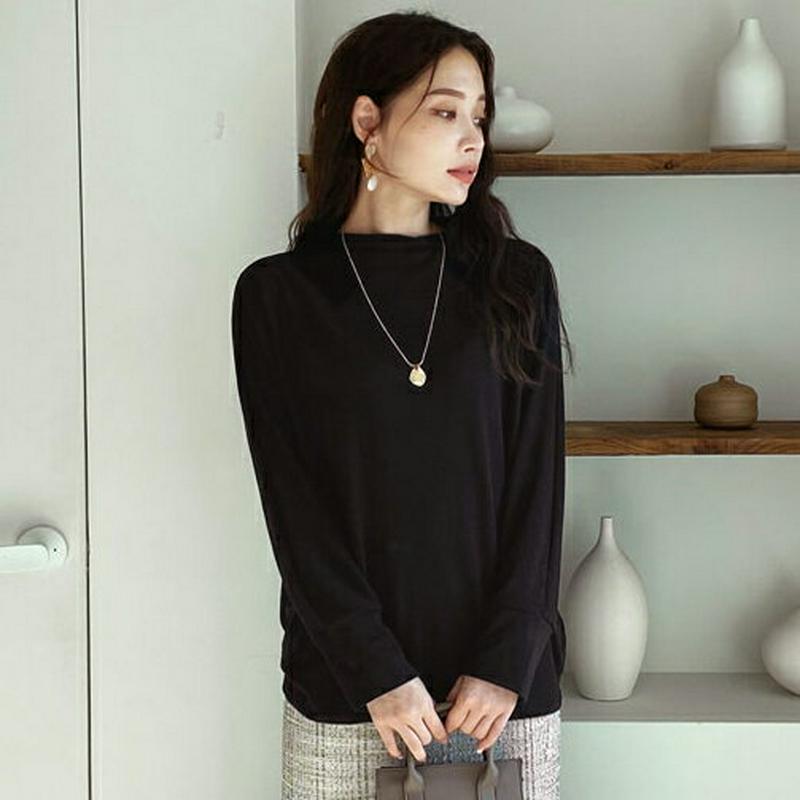 モックネックTシャツ・全4色・t64385 レディース【tops】【韓国 ファッション トップス Tシャツ 長袖 ロングスリーブ