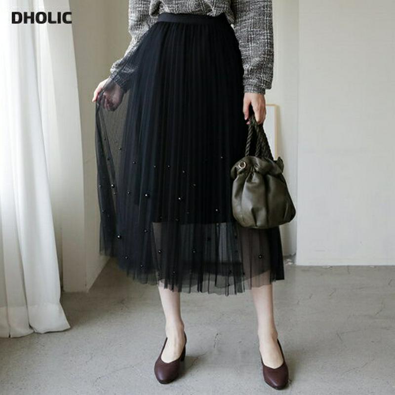 パールチュールスカート・全2色・b64403 レディース【sk】【韓国 ファッション ボトムス スカート ロング丈 ロングスカー