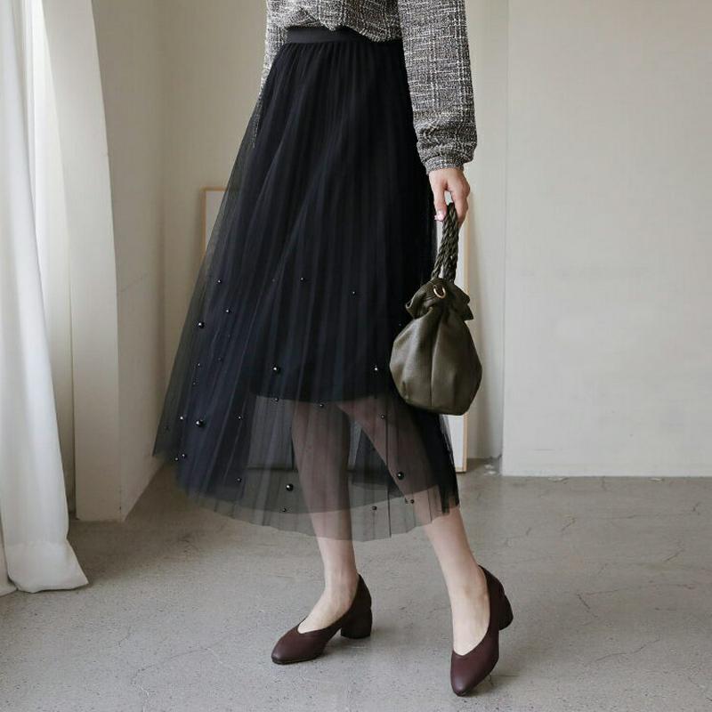 パールチュールスカート・全2色・b64403 レディース【sk】【韓国 ファッション ボトムス スカート ロング丈 ロングスカー