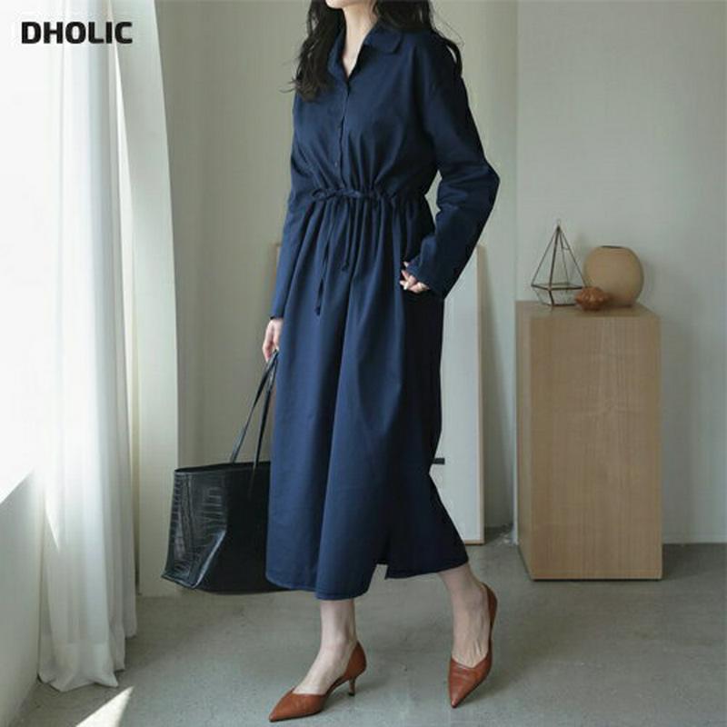 ドロストシャツワンピース・全2色・b64390 レディース【ops】【韓国 ファッション ワンピース ロングワンピース シャツ 