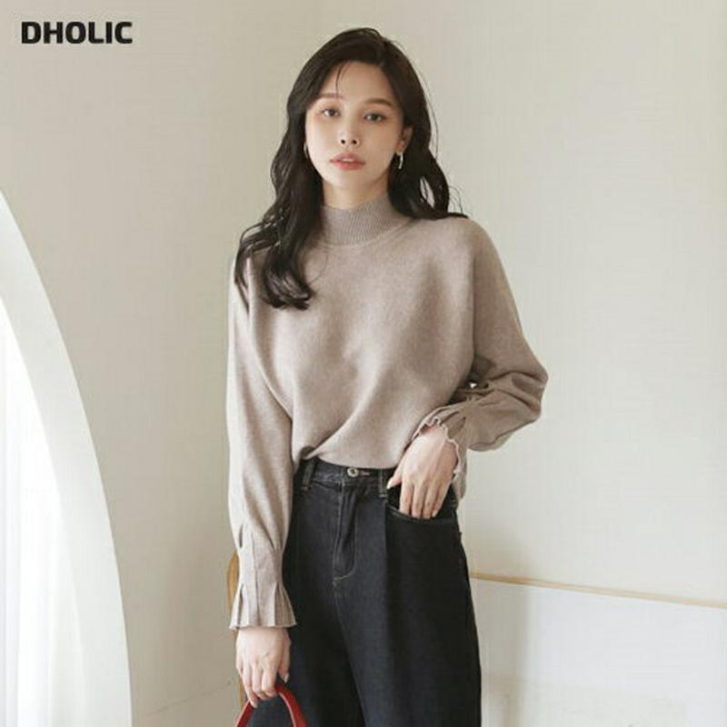 ≪人気商品再入荷≫ハイネックタックニット・全3色・b64382 レディース【tops】 韓国ファッション トップス ニット ニットトップス ロングスリーブ 長袖 ハイネック タック シンプル カジュアル 単色 無地 大人 秋 冬 ハイホリHIHOLLI