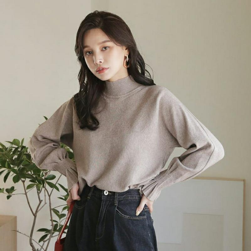 ≪人気商品再入荷≫ハイネックタックニット・全3色・b64382 レディース【tops】 韓国ファッション トップス ニット ニットトップス ロングスリーブ 長袖 ハイネック タック シンプル カジュアル 単色 無地 大人 秋 冬 ハイホリHIHOLLI