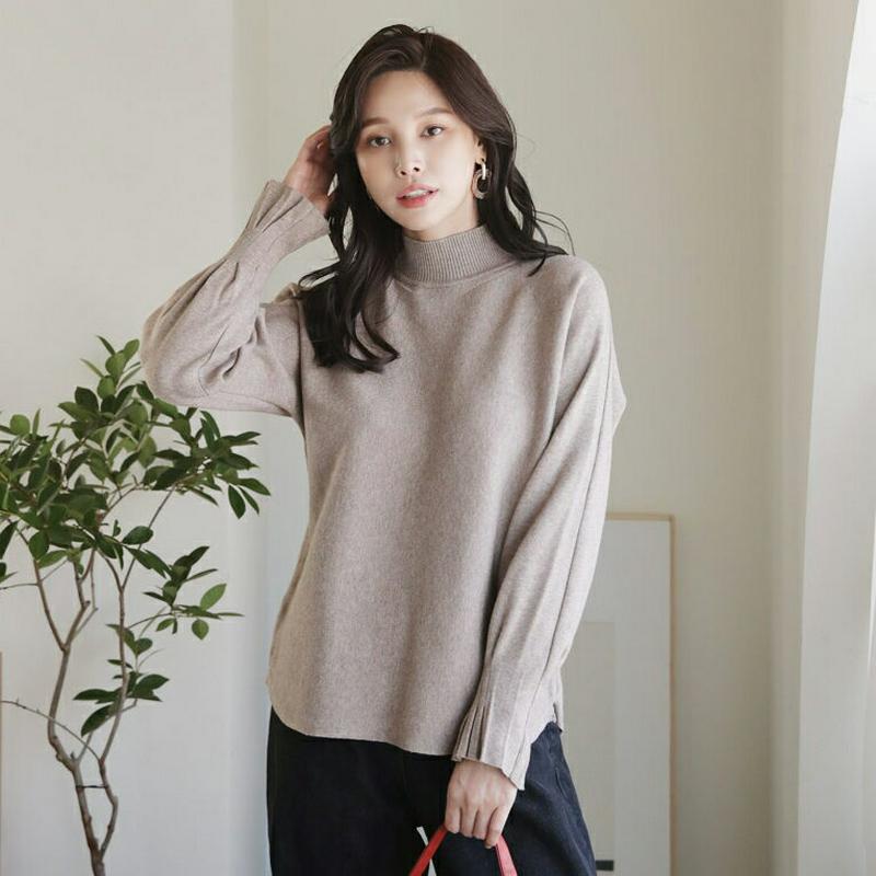 ≪人気商品再入荷≫ハイネックタックニット・全3色・b64382 レディース【tops】 韓国ファッション トップス ニット ニットトップス ロングスリーブ 長袖 ハイネック タック シンプル カジュアル 単色 無地 大人 秋 冬 ハイホリHIHOLLI