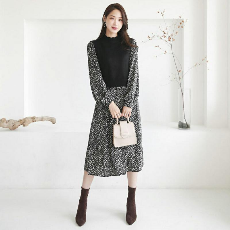 【新作10%OFF】ベスト付花柄ワンピース・全2色・t64461 レディース【ops】【韓国 ファッション ワンピース ロングワ