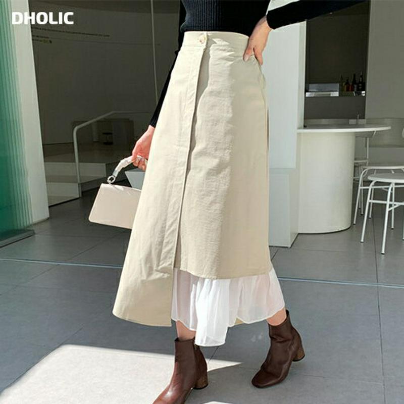 【新作10%OFF】配色フレアヘムスカート・全2色・t61292 レディース【sk】【韓国 ファッション ボトムス スカート ロ