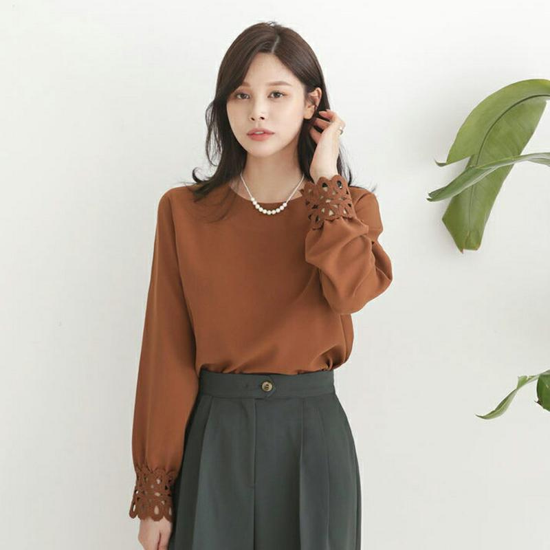 【新作10%OFF】レースカフスブラウス・全3色・t64454 レディース【bl】【韓国 ファッション トップス ブラウス ロン