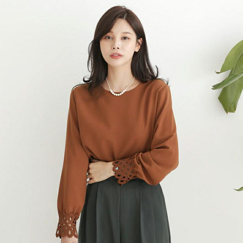 【新作10%OFF】レースカフスブラウス・全3色・t64454 レディース【bl】【韓国 ファッション トップス ブラウス ロン