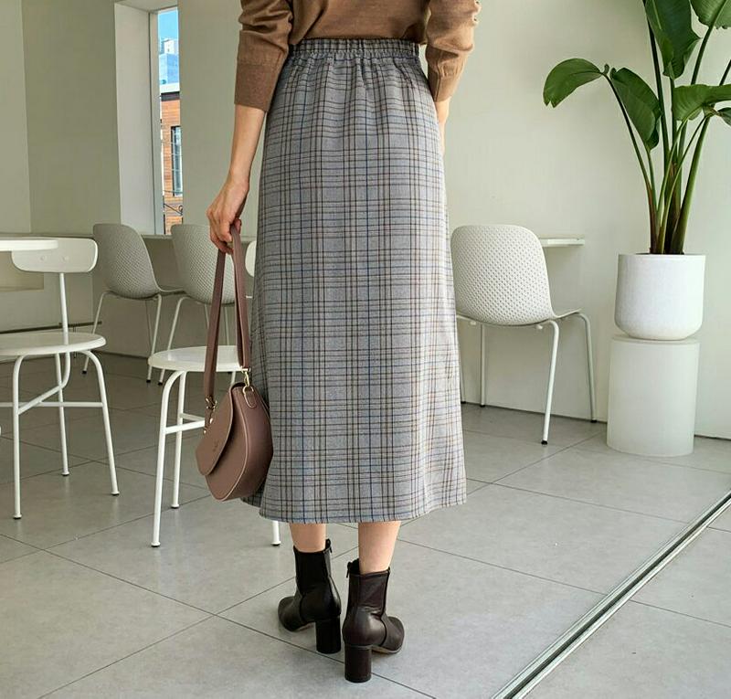 【新作10%OFF】チェックスリットスカート・全2色・b61293 レディース【sk】【韓国 ファッション ボトムス スカート 
