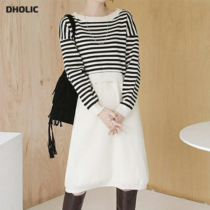 【新作10%OFF】ボーダーニット&ワンピースSET・全2色・b64457 レディース【ops】【韓国 ファッション ワンピース