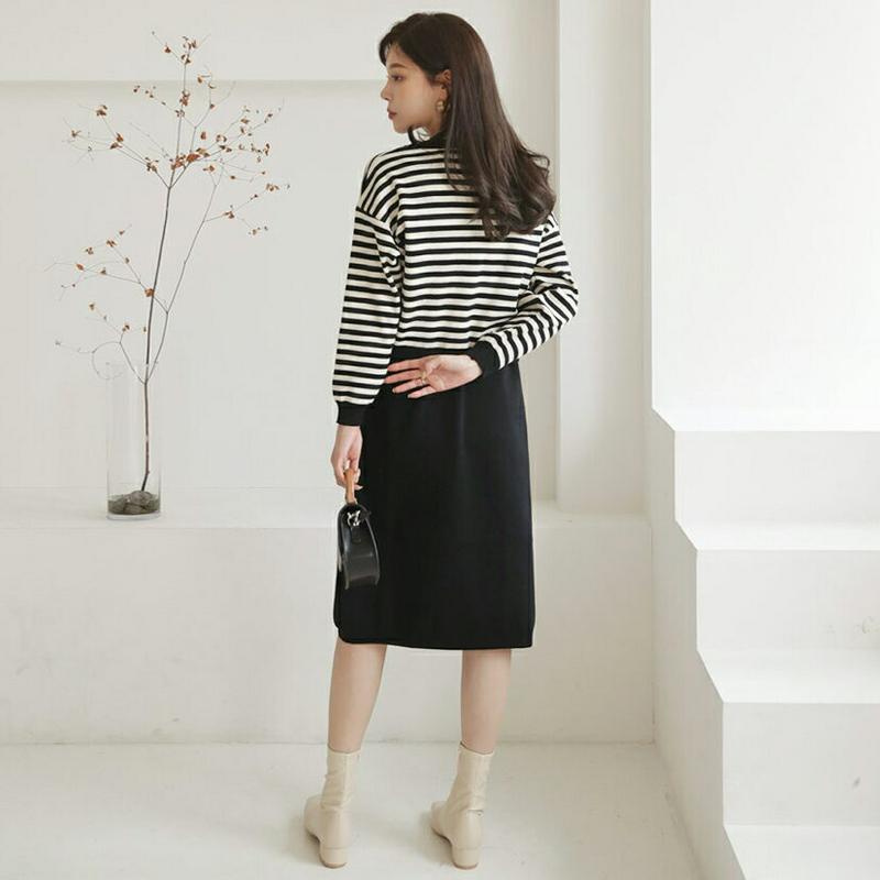 【新作10%OFF】ボーダーニット&ワンピースSET・全2色・b64457 レディース【ops】【韓国 ファッション ワンピース