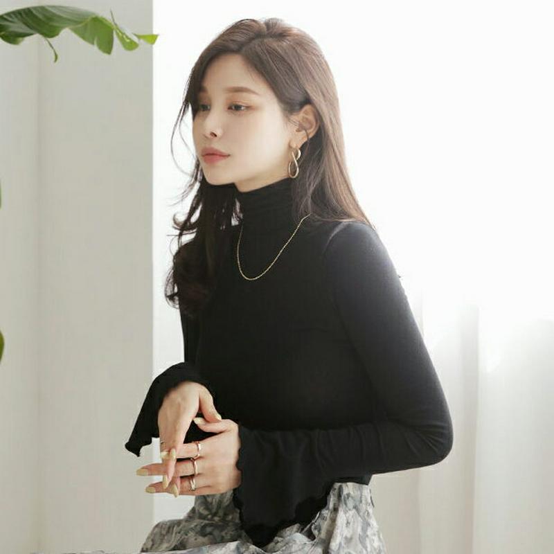 【新作10%OFF】ハイネックベルスリーブTシャツ・全4色・t64452 レディース【tops】【韓国 ファッション トップス 