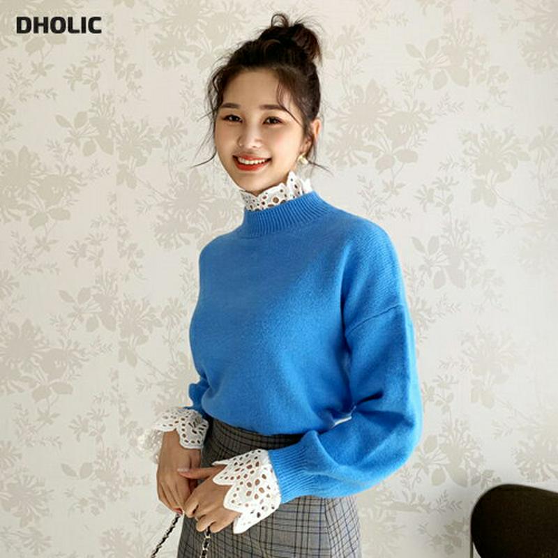 【新作10%OFF】アイレットレースヘムニット・全3色・b61275 レディース【tops】【韓国 ファッション トップス ニッ