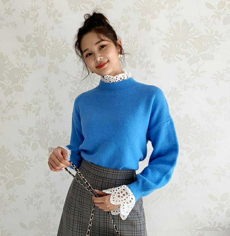 【新作10%OFF】アイレットレースヘムニット・全3色・b61275 レディース【tops】【韓国 ファッション トップス ニッ