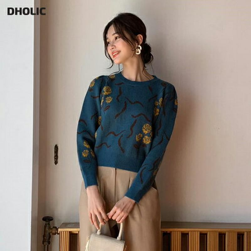 【新作10%OFF】フラワーパターンニット・全4色・b61274 レディース【tops】【韓国 ファッション トップス ニット 