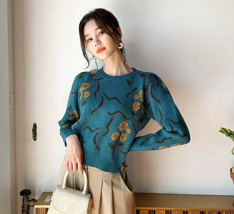 【新作10%OFF】フラワーパターンニット・全4色・b61274 レディース【tops】【韓国 ファッション トップス ニット 