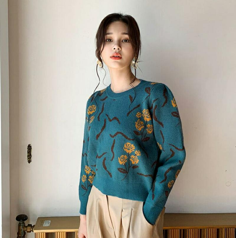 【新作10%OFF】フラワーパターンニット・全4色・b61274 レディース【tops】【韓国 ファッション トップス ニット 