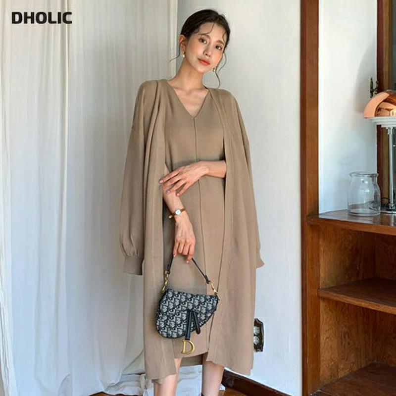 【新作10%OFF】ストラップ付ニットワンピ&カーディガンSET・全4色・b61044 レディース【ops】【韓国 ファッション