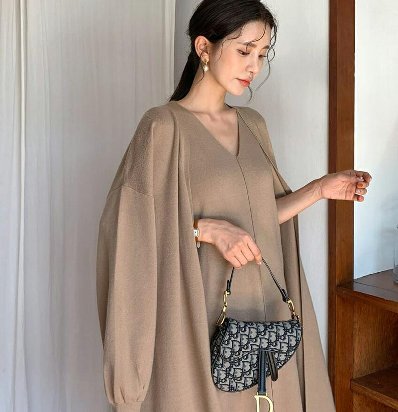 【新作10%OFF】ストラップ付ニットワンピ&カーディガンSET・全4色・b61044 レディース【ops】【韓国 ファッション