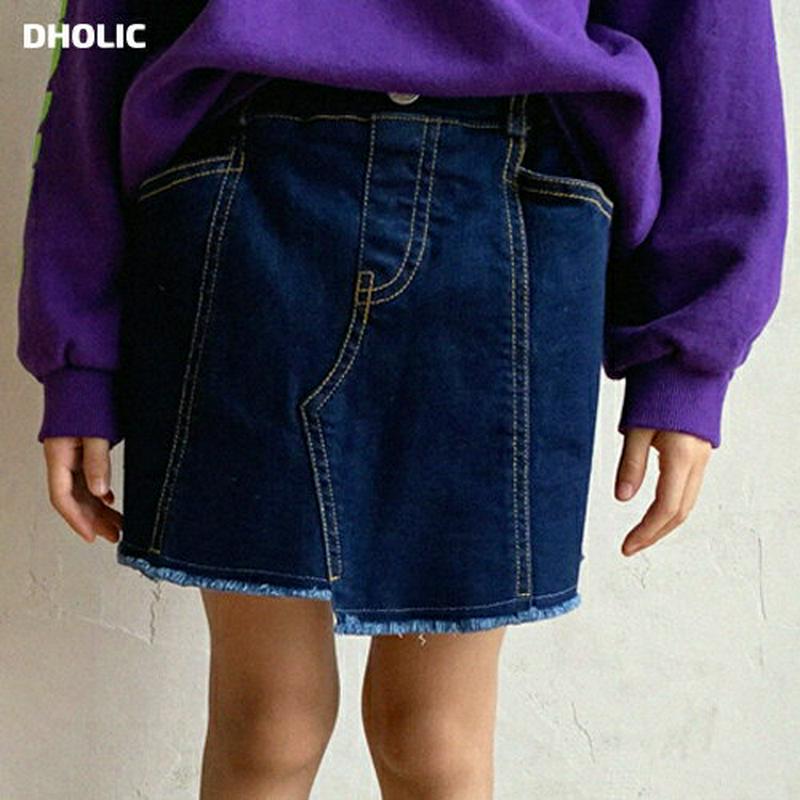 【新作10%OFF】フリンジアシメヘムデニムスカート・u06763 キッズ【3~8才】【sk】【ミニスカート スカート アシメ 
