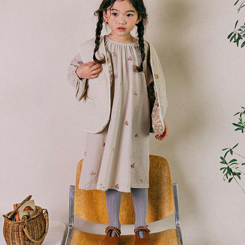 【新作10%OFF】フラワーギャザーラウンドネックワンピース・u06681 キッズ【3~8才】【ops】【ワンピース ロングワン