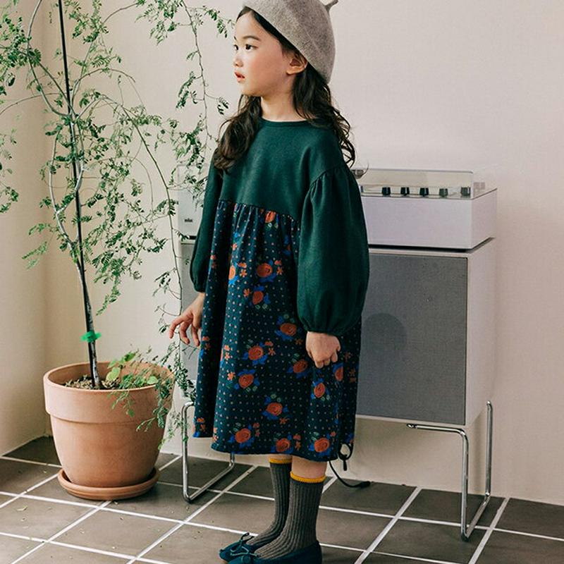 【新作10%OFF】切替ローズ柄ワンピース・u06686 キッズ【3~8才】【ops】【ワンピース ロングワンピース 長袖 パフ