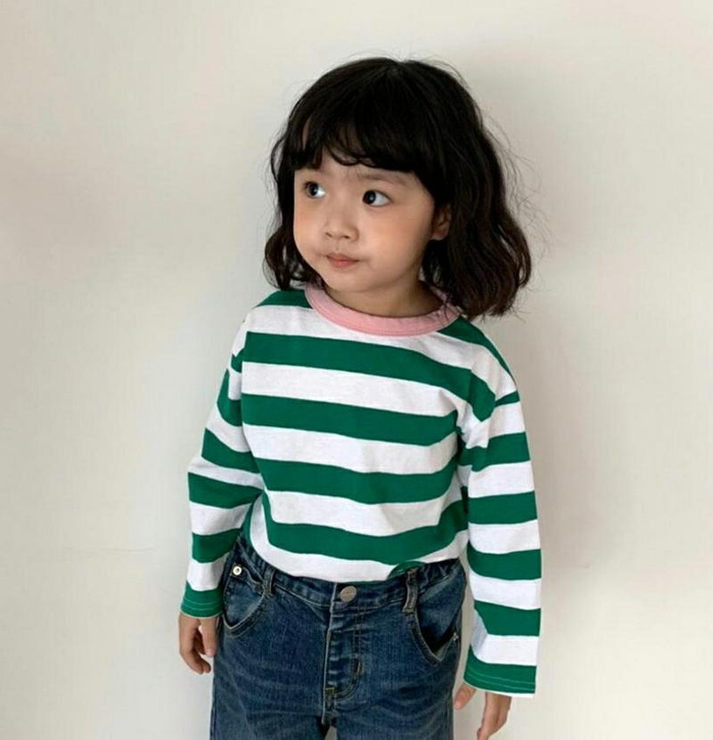 【新作10%OFF】ネック配色ボーダーTシャツ・u05832 キッズ【3~8才】【tops】【トップス Tシャツ 長袖 ロンT 