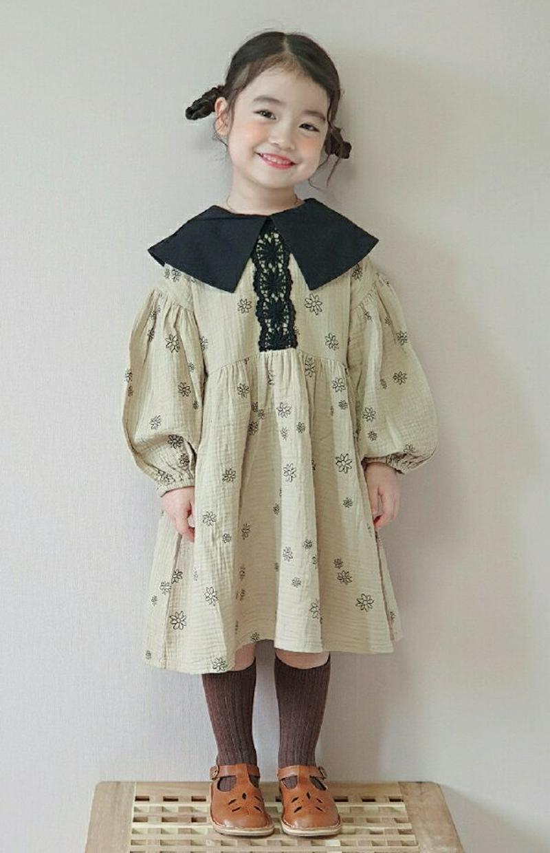 【新作10%OFF】コントラストカラーレースラインワンピース・u06619 キッズ【3~8才】【ops】【ワンピース ミディ丈 