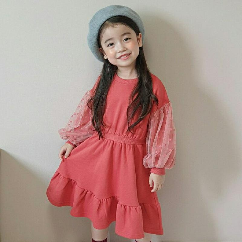 【新作10%OFF】ドットチュールスリーブワンピース・u06557 キッズ【3~8才】【ops】【ワンピース ミディ丈 ミディワ