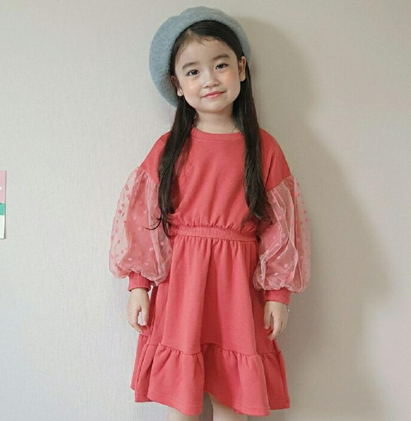 【新作10%OFF】ドットチュールスリーブワンピース・u06557 キッズ【3~8才】【ops】【ワンピース ミディ丈 ミディワ