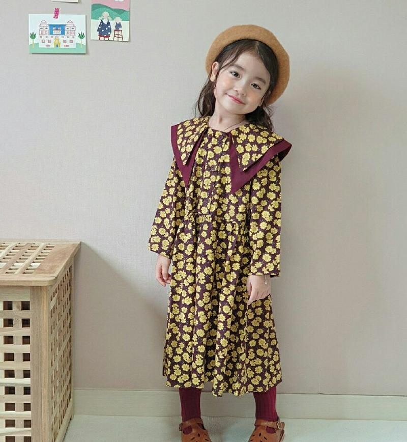 【新作10%OFF】ダブルカラー花柄フレアワンピース・u06617 キッズ【3~8才】【ops】【ワンピース ロング ロングワン