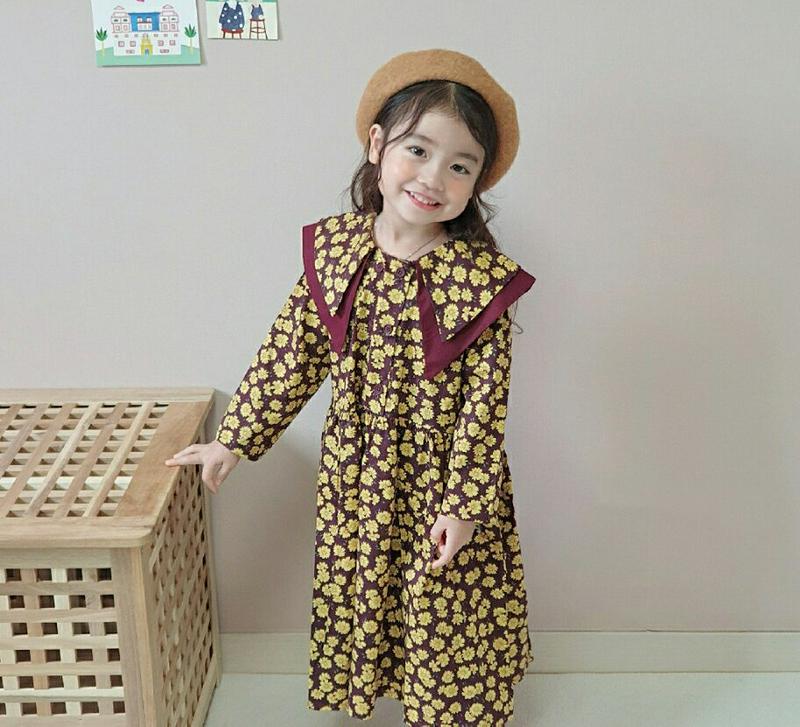 【新作10%OFF】ダブルカラー花柄フレアワンピース・u06617 キッズ【3~8才】【ops】【ワンピース ロング ロングワン