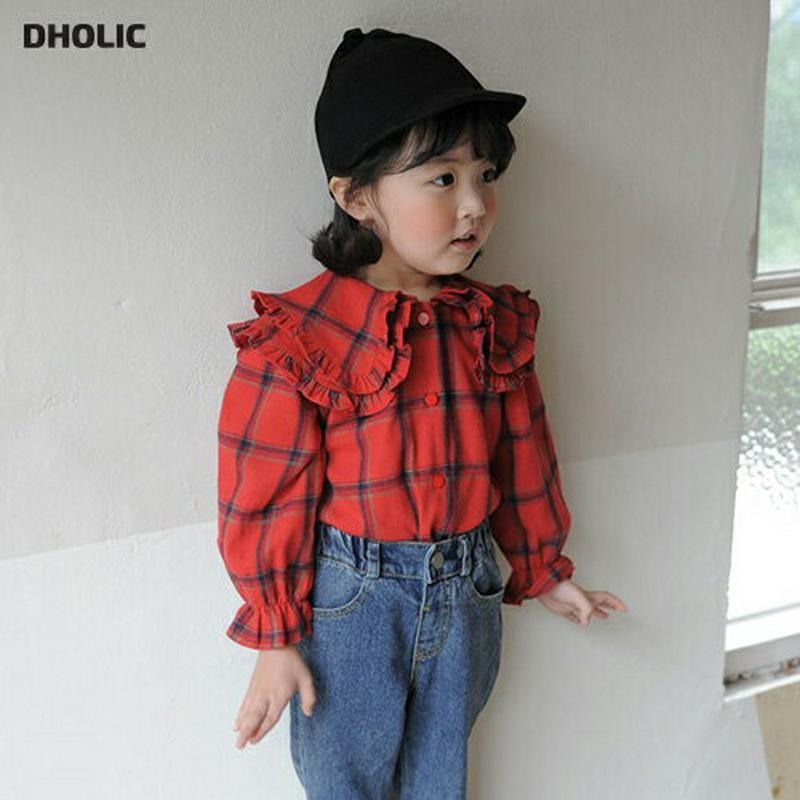 【新作10%OFF】2TYPEフリルカラーブラウス・u06554 キッズ【3~8才】【bl】【トップス ブラウス 長袖 チェック