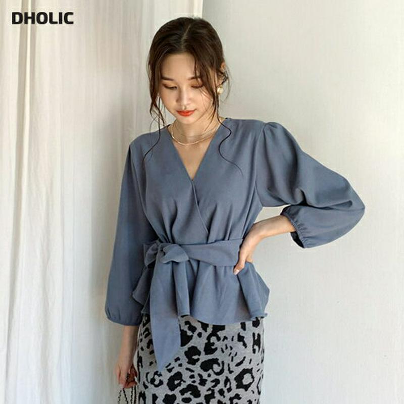 【新作10%OFF】カシュクールリボンブラウス・全4色・t61278 レディース【bl】【韓国 ファッション トップス ブラウス