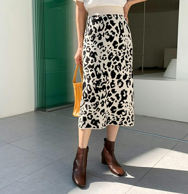 【新作10%OFF】レオパードニットスカート・全2色・b61294 レディース【sk】【韓国 ファッション ボトムス スカート 