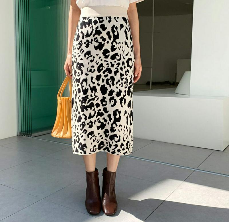 【新作10%OFF】レオパードニットスカート・全2色・b61294 レディース【sk】【韓国 ファッション ボトムス スカート 