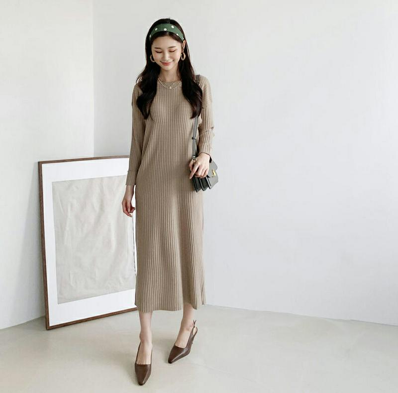 【新作10%OFF】リブニットロングワンピース・全3色・t60827 レディース【ops】【韓国 ファッション ワンピース ロン