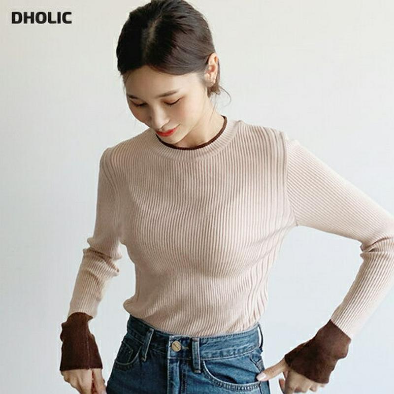 【新作10%OFF】配色ヘムリブニット・全5色・b60819 レディース【tops】【韓国 ファッション トップス ニット ニッ