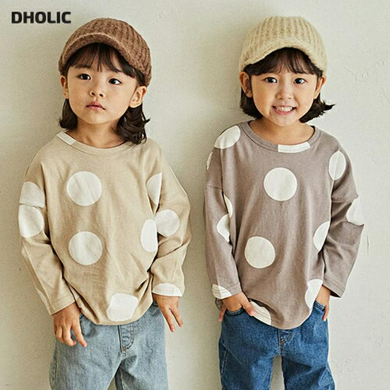 【新作10%OFF】ビッグドット長袖Tシャツ・u06432 キッズ【3~8才】【tops】【トップス Tシャツ 長袖 ロンT ド