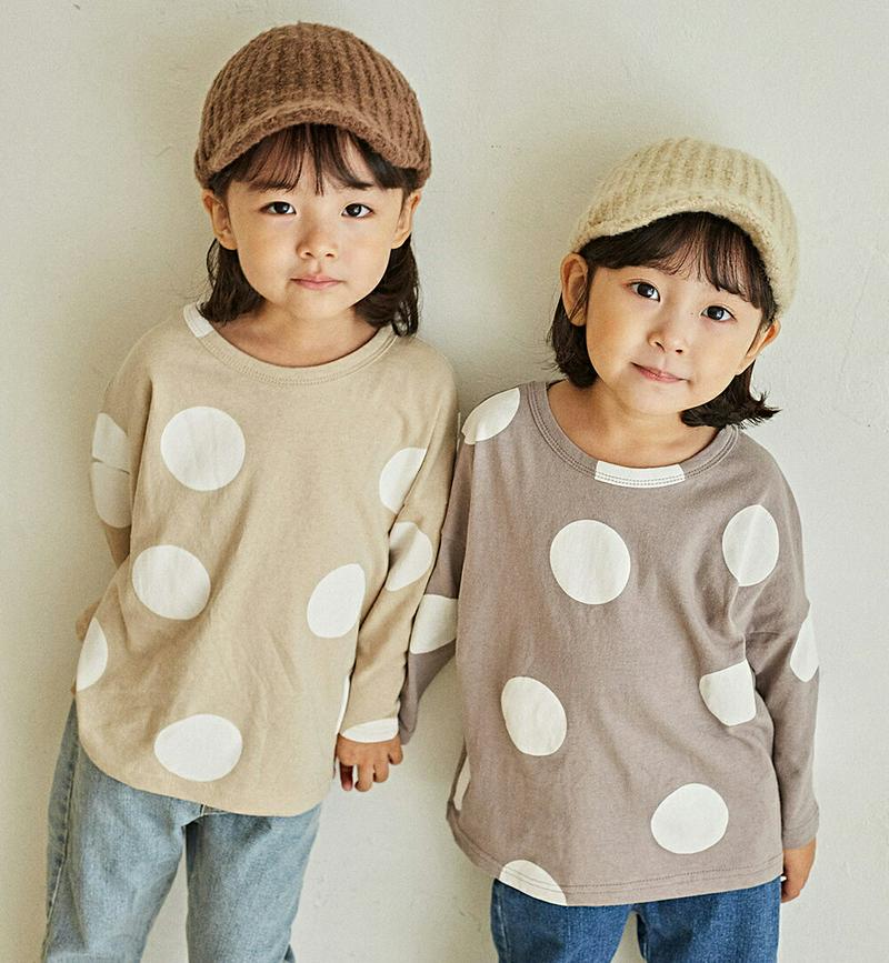 【新作10%OFF】ビッグドット長袖Tシャツ・u06432 キッズ【3~8才】【tops】【トップス Tシャツ 長袖 ロンT ド