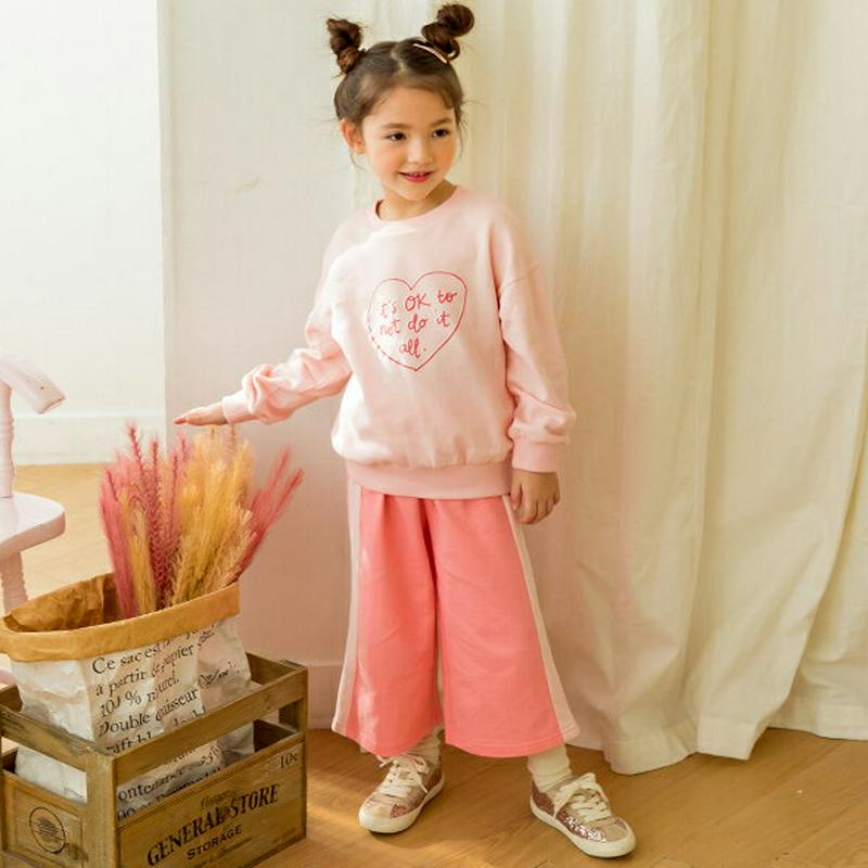 【新作10%OFF】ハートレタリングスウェット&パンツSET(ピンク)・p005867 キッズ【3~8才】【tops】【セット 