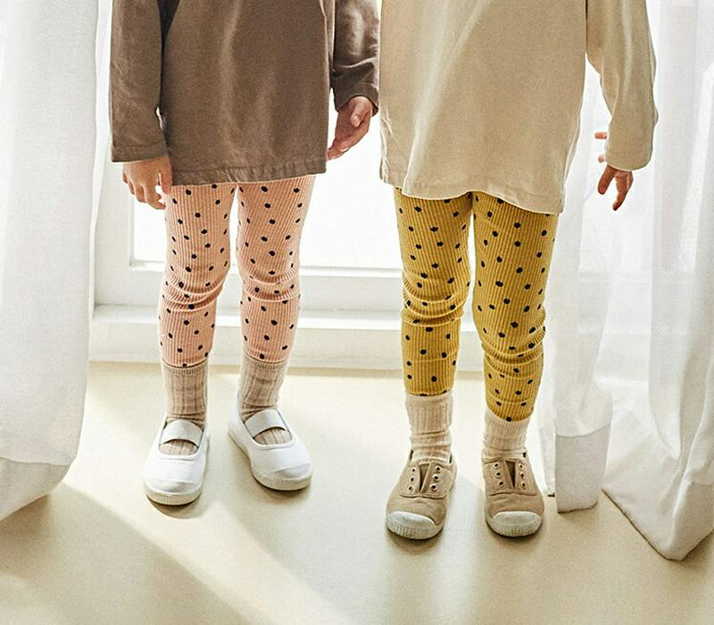 ドットリブレギンス・u06404 キッズ【3~8才】【pt】【レギンス パンツ ズボン リブ リブレギンス リブパンツ ドット 柄 カジュアル おしゃれ 女の子 男の子 春 秋 韓国 韓国子供服 子供 こども 子供服 こども服】【KIDS】
