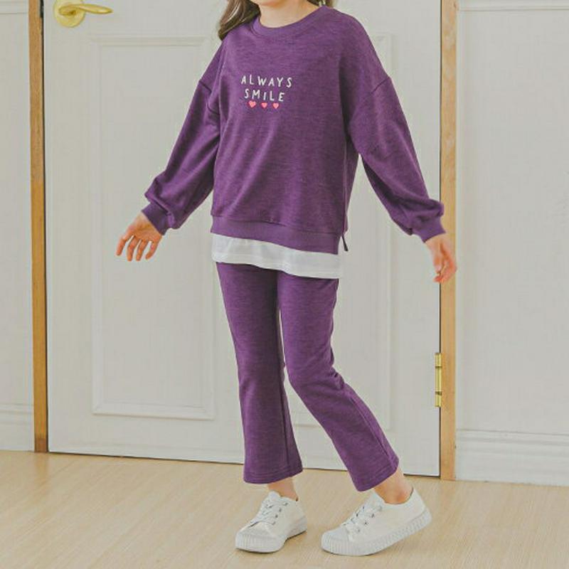 【新作10%OFF】レタリングハートスウェット&パンツSET(パープル)・p006355 キッズ【3~8才】【set】【セット 