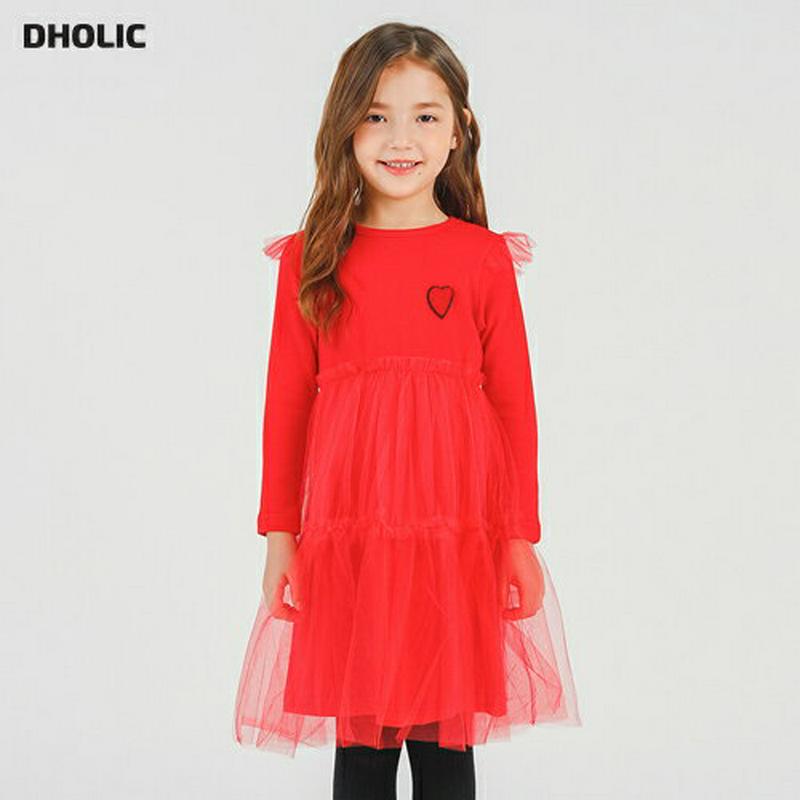 チュールレイヤードワンピース・p005629 キッズ【3~8才】【ops】【ワンピース チュールワンピース チュール ミディ丈 ミディワンピース 長袖 ハート かわいい 女の子 春 秋 韓国 韓国子供服 子供 こども 子供服 こども服】【KIDS】